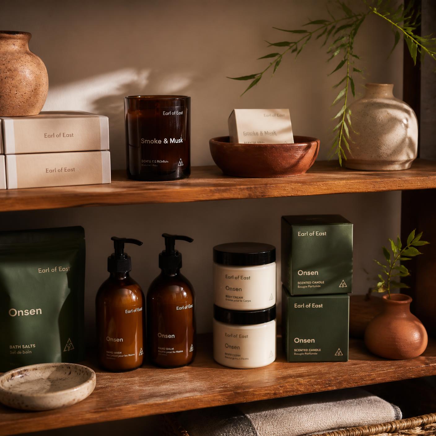 Premium retail products beautifully arranged on a wooden shelf